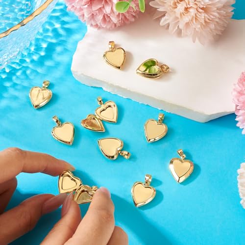 Craftdady 18K Gold Plated Brass Photo Locket Frame Pendants Charms for Necklaces Personalized Jewelry Crafts Making - size: 21.5x17mm Heart