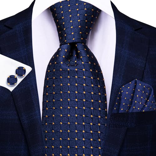 Hi-Tie Men 63inches Tie Set Extra Long Necktie Paisley Tie Pocket Suqare Cufflinks Big and Tall Men Tie - color: Blue Yellow