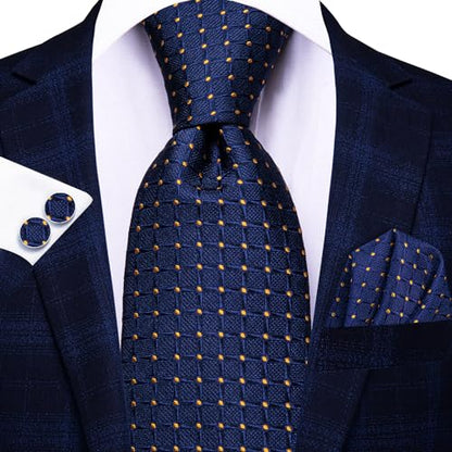 Hi-Tie Men 63inches Tie Set Extra Long Necktie Paisley Tie Pocket Suqare Cufflinks Big and Tall Men Tie - color: Blue Yellow