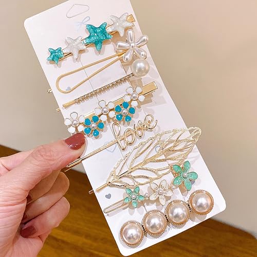 8PCS Pearl Hair Clips Hand-Woven Hair Accessories Kit for Girls and Young Ladies, Practical Items for Women on Holidays (Gold & Blue Mixed 8Pcs) - color: Gold & Blue Mixed 8Pcs
