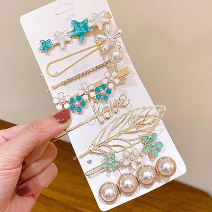 8PCS Pearl Hair Clips Hand-Woven Hair Accessories Kit for Girls and Young Ladies, Practical Items for Women on Holidays (Gold & Blue Mixed 8Pcs) - color: Gold & Blue Mixed 8Pcs