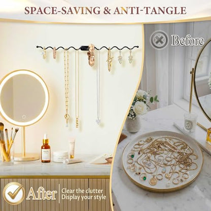 Jewelry Wall Mounted Organizer: 16" Wavy Necklace Storage for Apartment | Necklace Holder Organizer, Heavy Duty Jewelry Hanger for Gift Giving - 2 Pack - size: 16 inch