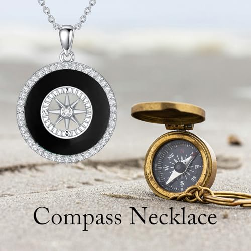 AOBOCO 2026 Graduation Gifts 925 Sterling Silver Compass Pendant Necklace High School College Graduation Jewelry Gifts for Women Daughter - style: C-Black Onyx