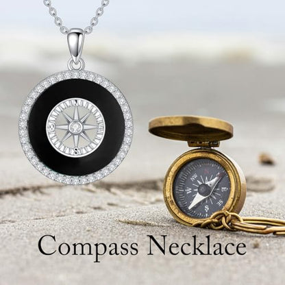 AOBOCO 2026 Graduation Gifts 925 Sterling Silver Compass Pendant Necklace High School College Graduation Jewelry Gifts for Women Daughter - style: C-Black Onyx