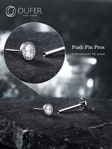 OUFER 2Pcs 20G/18G/16G G23 Titanium Threadless Nose Stud Earrings Flat Back Tiny CZ Small Nose Helix Cartilage Tragus Conch Labret Medusa Monroe Piercing Jewelry for Women Men - color: Silver, size: 2pcs, 16g 5.5mm, 4mm cz