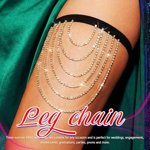 REETAN Thigh Garter Belt Rhinestone Leg Chain for Women - style: Style A-Gold