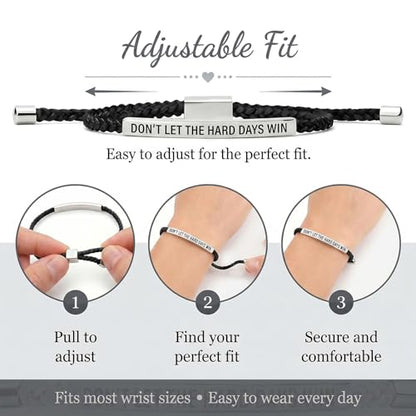 Frodete Dont Let The Hard Days Win Bracelet Inspirational Gifts for Women Adjustable Braided Tube Bracelet Gifts for Friends - color: A1:black silver