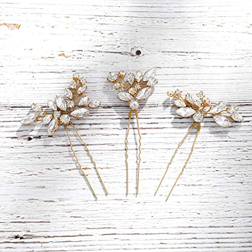 JAKAWIN Rhinestone Wedding Hair Pins Silver Bridal Crystal Hair Jewelry Accessories for Women HP130 (Gold) - color: 2 Gold