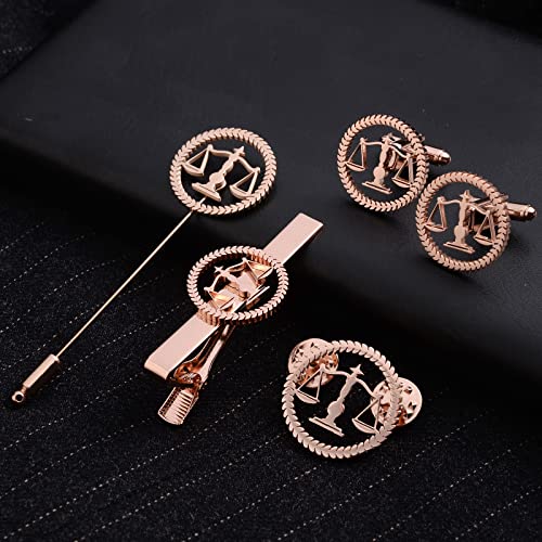 TINGKU Attorney Lawyer Cufflinks and Tie Clip for Men Gifts Scales of Justice Cuff links Tie Clasp Father in Law Enforcement Suit Shirt Jewelry - style: Cufflinks RoseGold