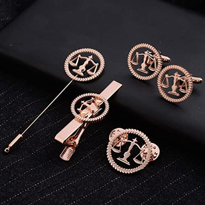TINGKU Attorney Lawyer Cufflinks and Tie Clip for Men Gifts Scales of Justice Cuff links Tie Clasp Father in Law Enforcement Suit Shirt Jewelry - style: Cufflinks RoseGold