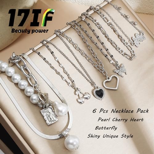 17IF 53 PCS(8 PACK) Silver Plated Jewelry Set for Women，4 Styles | with 6 Necklace 11 Ankle Bracelet 30 Kunckle Ring 6 Pair Earring Hoop Vintage Boho Pearl Birthday Travel Holiday - style: Vintage