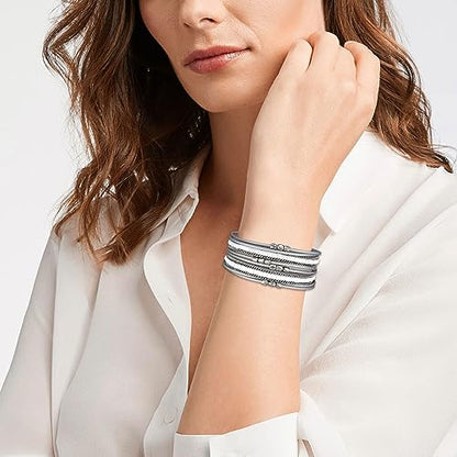 Long tiantian Boho Western Bracelets for Women Leather Wrap Bracelets Turquoise Bracelet Western Jewelry Country Concert Outfits - color: jelly bangles bracelets women(silver)