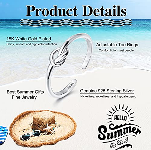 MILACOLATO Toe Rings for Women 925 Sterling Silver Adjustable Toe Ring | Adjustable Open Band Toe Rings, Hypoallergenic Ring for Sensitive Skin, Non Tarnished Waterproof Summer Beach Foot Jewelry - color: Knot