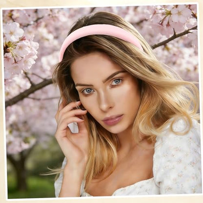 Headbands for Women Non Slip Thick Padded Black White Pink Brown Headband Cute Fabric Sofa Headbands for Girls Wide Head Bands for Women's Hair Summer Short Hair Accessories for Girls 4PCS