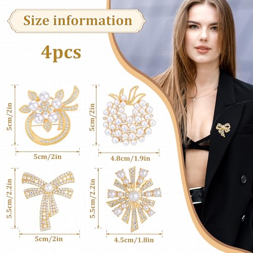 4pcs Brooches and Pins for Women, Flower Brooch, Crystal Pearl Brooch, for Women Fashion Accessories - style: wings