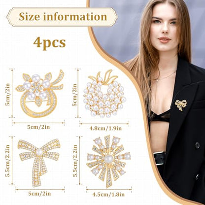 4pcs Brooches and Pins for Women, Flower Brooch, Crystal Pearl Brooch, for Women Fashion Accessories - style: wings