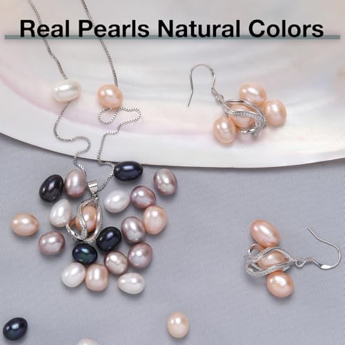 Pearl Jewelry Set For Women S925 Sterling Silver/14K Gold Plated Necklace & Earrings Set Freshwater Pearl Pendant Cage Set for Wedding Anniversary Prom Birthday Gift - color: Silvery-Pink