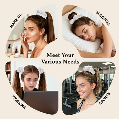 Satin Scrunchies for Women – 8PCS White Silk Hair Ties – No Crease, Frizz-Free, Gentle Elastic Hair Bands for Thick & Thin Hair, Soft & Stylish Hair Accessories Gifts - color: Large-White