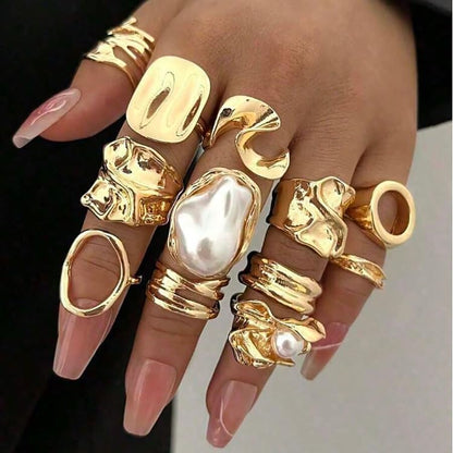 CSIYANJRY99 Chunky Gold Rings Set for Women Gold Stacking Knuckles Rings Set Accessorie Open Ring Boho Prom Costume Jewelry