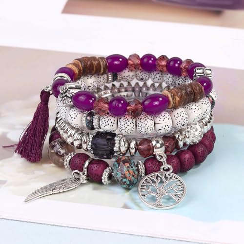 4 Sets Bohemian Stackable Bead Bracelets, Stretch Bangle Charm Jewelry 1 - color: LCS Multicolour 24226