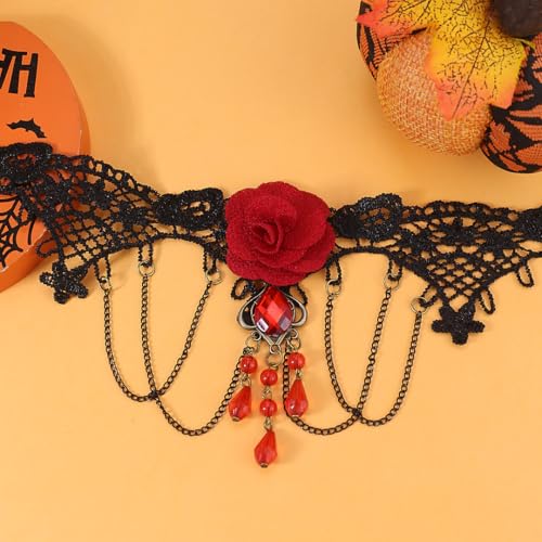 Vampire Choker Necklace for Women Gothic Lace Choker Necklace Y2K Goth Red Black Zirconia Pendant Necklaces Halloween Dark Bridal Vampire Costume Jewelry Accessories - style: Style-G