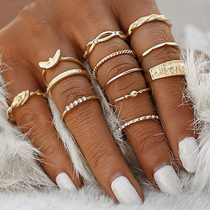 HUJUON 27-34PCS Knuckle Rings Set for Women Stackable Finger Ring Sets Vintage Joint Midi Rings Gold/Silver Star Moon Stacking Rings for Women - style: 27PCS