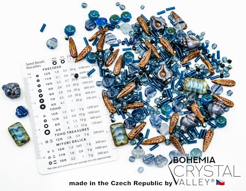 2.1oz (60 g) Mix of Unique Czech Bohemia Glass Pressed Beads, Dark Blue, Table Cut, Matte and Glossy, Faceted Fire Polish, Hand Made Set Kit BCV - color: Dark Blue Copper