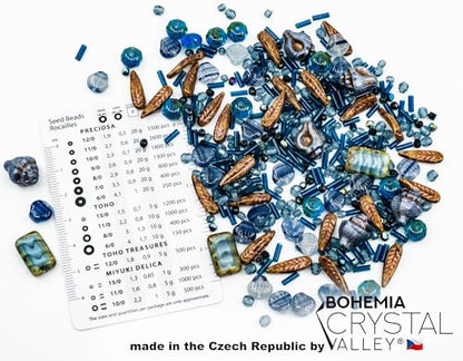 2.1oz (60 g) Mix of Unique Czech Bohemia Glass Pressed Beads, Dark Blue, Table Cut, Matte and Glossy, Faceted Fire Polish, Hand Made Set Kit BCV - color: Dark Blue Copper