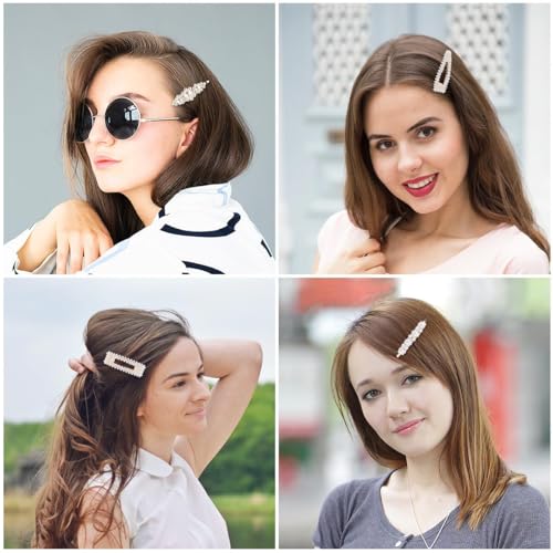 Pearl Hair Clips for Women, Snap Pearl Hair Clips and Barrettes, Stylish Hair Accessories for Daily Wear, Parties and Weddings, Elegant Design
