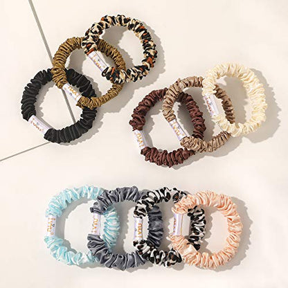 Scrunchies Silk Satin Hair Ties - Small Mini Thin Elestics Ponytail Holder Hair Bands Skinny Scrunchy For Thick Curl Hair No Crease Hair Ties Soft Accessories No Hurt Your Hair for Women and Girls | Ponytail Holder, For Thick Curl Hair, No Crease, Soft Ac