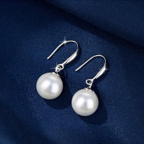 Sterling Silver Big Pearl Earrings for Women Freshwater Cultured Pearls Dangle Drop Earring Jewelry for Women Large Round White Pearl Studs Earrings - color: Style B-10mm