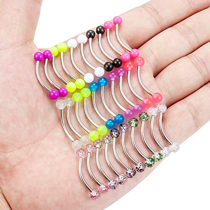 SCERRING 16G 14G Stainless Steel Curved Barbell Snake Eyes Tongue Ring Nipplerings Nipple Rings Piercing Jewelry Retainer 14mm 16mm 30PCS - style: 30PCS - 14G 16mm