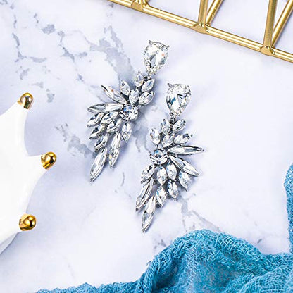 Women's Wedding Bridal Earrings Prom Dangle Earring | Shiny Crystal Teardrop Multi Marquise Cluster for Bride Bridesmaid Bling Jewelry Costume Party Accessories - color: 07-Clear Silver-Tone