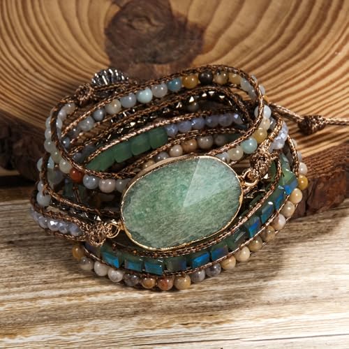 Handmade Boho Wrap Bracelets Natural Turquoise Crystal Stone Variety Beaded Strand Bracelet - color: Topaz