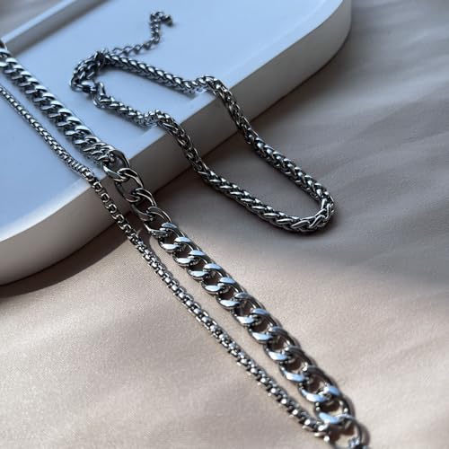 Silver Ankle Bracelets for Women Waterproof Stainless Steel Anklet Adjustable Layered Cuban Silver Anklets Set Summer Beach Foot Jewelry Gift - color: Silver