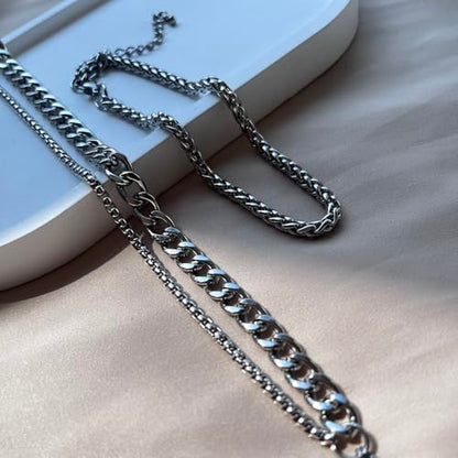 Silver Ankle Bracelets for Women Waterproof Stainless Steel Anklet Adjustable Layered Cuban Silver Anklets Set Summer Beach Foot Jewelry Gift - color: Silver