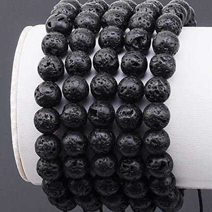 MASSIVE BEADS Natural Healing Power Gemstone Crystal Beads Unisex Adjustable Macrame Bracelets - color: Black Lave, size: 8mm