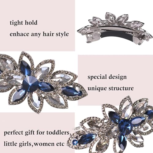 Floral Rhinestone Hairpin Luxury Crystal Flower Hair Barrette Clip (Gray-Blue) - color: Gray-Blue