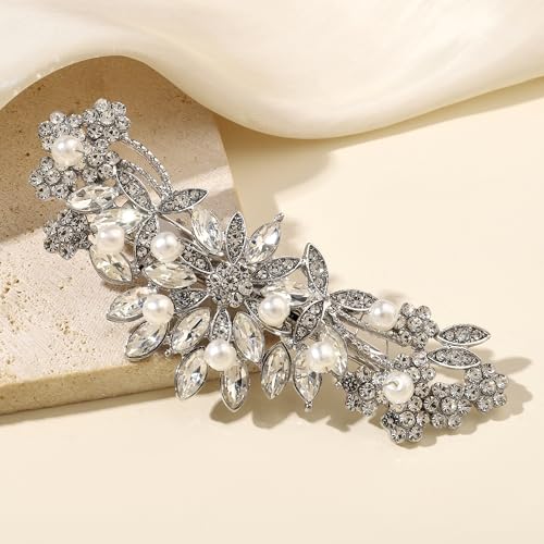 Hapibuy Crystal Rhinestone Pearl Hair Clip Comb Silver Wedding Hair Acessory Bridal Hair Pins Bride Headpiece - color: Silver-Hair Clip