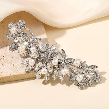 Hapibuy Crystal Rhinestone Pearl Hair Clip Comb Silver Wedding Hair Acessory Bridal Hair Pins Bride Headpiece - color: Silver-Hair Clip