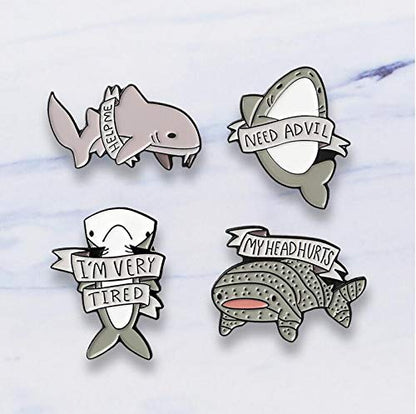 Cute Enamel Pin Set Lapel Pins Brooches Cartoon Brooch Badge Pins for Clothes Bags Backpack for Women - color: Shark Set