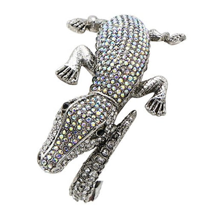 Rosemarie & Jubalee Women's Stunning Crystal Rhinestone Pave Alligator Hinged Cuff Bangle Bracelet, 6.5"