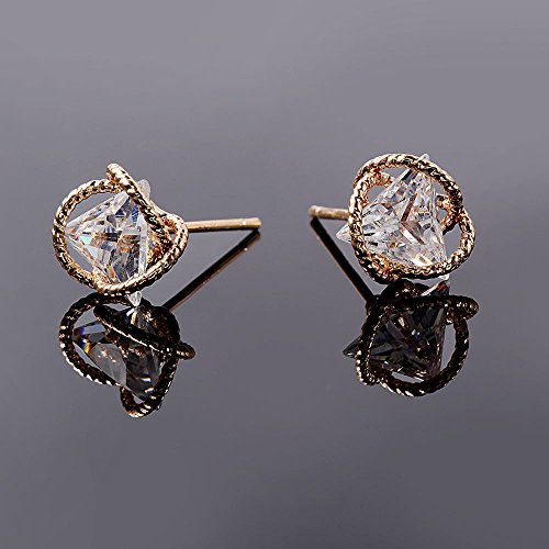 Geometric Triangle Cubic Zirconia Stud Earrings for Womens, Gold-Plated-Brass,…