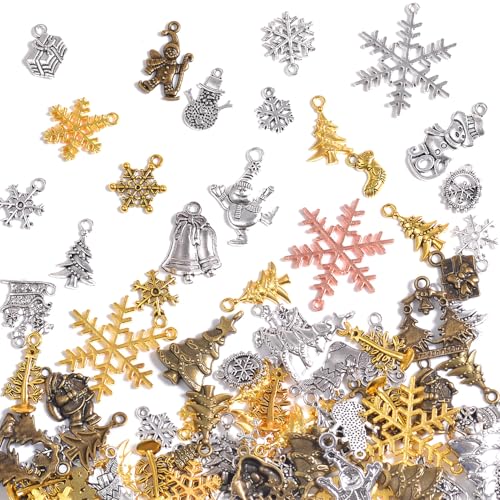 stino 100 G Mixed Style Metal Charms for Jewelry Making, Bulk Silver & Gold Plated, for Bracelet, Necklace, Earrings DIY Crafts - style: Christmas