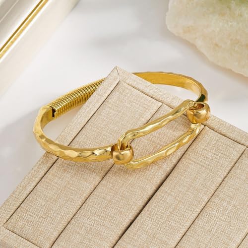 Chunky Gold Statement Bracelet for Women Large Thick Non Tarnish Hammered Cuff Bracelet Trendy Luxury Geometric Rectangle Bangle Jewelry Gift