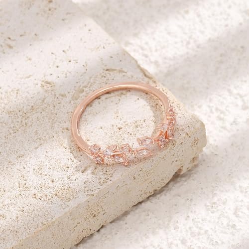 Gold Rings Non Tarnish Silver Adjustable Rings for Women Cubic Zirconia Leaf Ring Dainty Silver Stackable Ring for Women - style: rose gold