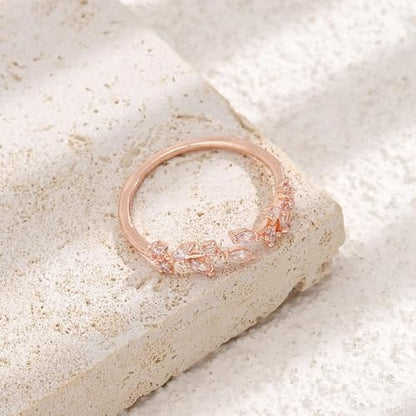 Gold Rings Non Tarnish Silver Adjustable Rings for Women Cubic Zirconia Leaf Ring Dainty Silver Stackable Ring for Women - style: rose gold