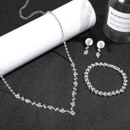 NEWITIN 4 Pieces Crystal Jewelry Set for Women Wedding Costume Accessories | Hypoallergenic, Cubic Zirconia, Necklace Earrings Bracelet, Tennis, Silver Jewelry for Wedding Bride Bridesmaid Party Prom - color: Silver Beauty