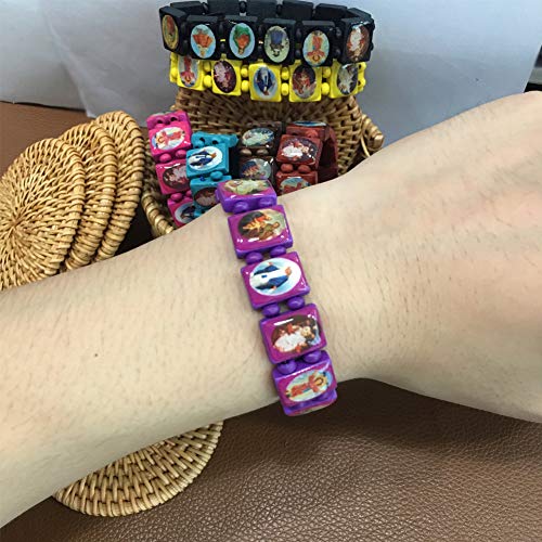 yantu Elastic Strechable Wooden Small Panel Bracelet with Images of Religious Saints, Jesus and Rosary