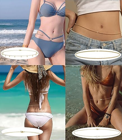 Tornito 8Pcs Waist Belly Chain CZ Heart Pearl Snake Bead Sequin Paperclip Belly Chain Summer Beach Sexy Body Chains Jewelry Accessories for Women Adjustable - style: B:8Pcs(Bead)